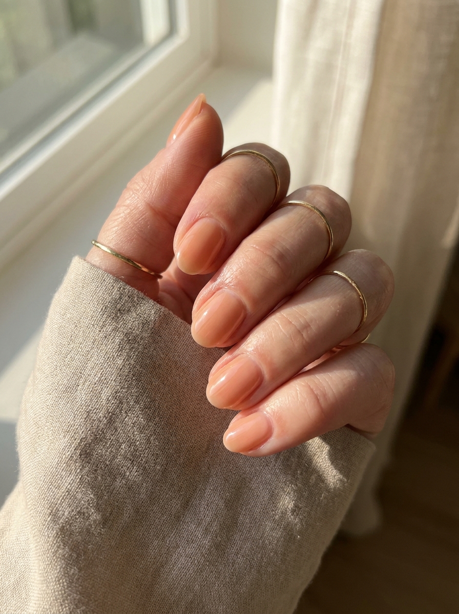 Short Peach Gloss Nails in sanftem Pfirsichton